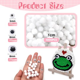 TOAOB 1000pcs White 1cm Small Fluffy Pompoms with 100pcs Moving Eyes for DIY Supplies Decorations Sewing Garlands Fringes Projects and Crafts
