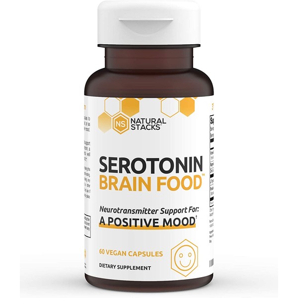 Natural Stacks Serotonin Supplement 60 ct. - Powerful Stress Relief and Mood Booster - for Men and Women - Brain Food Formula Enhances Serotonin Production