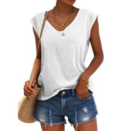 GeGekoko Womens Cap Sleeve Shirts Summer Solid Casual Tank Tops White