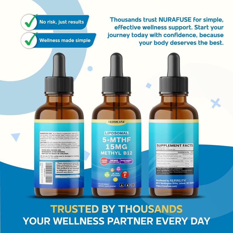 NURAFUSE Liposomal 5-MTHF 15mg & Methyl B12 Liquid Drops –