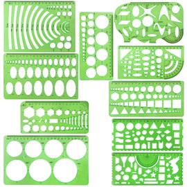 Onwon 10 Pieces Drawings Templates Stencils Measuring Templates Clear Green Plastic Geometric Rulers Draft Rulers for Drawing Engineering Drafting Building School Office Supplies