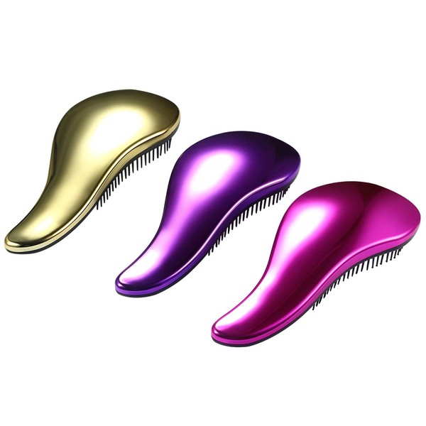 Vtrem 3 Pack Detangler Brush Professional No Pain Detangling Hairbrush Comb Anti-knot Massage Comb Glide for Natural, Curly, Straight, Wet or Dry Hair (Gold/Purple/Rose-red)