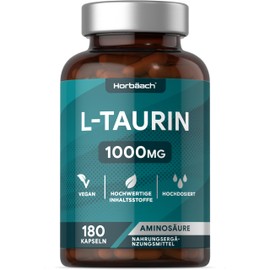 Horbaach Taurine Capsules 1000 mg per Day 180 Amino Acid Pieces for 3 Months L-Taurine Amino Acid Capsules Alternative to Powder or Tablets High Dose