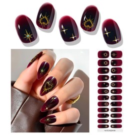 EBANKU 24 Pieces Semi-Cured Gel Nail Strips, Red Glitter Gel Nail Strips with Nail File, Durable and Waterproof Nail Art Stickers, Perfect for Salon Manicures and for Women/Girls