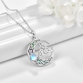 KINGWHYTE Celtic Knot Moon Necklace 925 Sterling Silver Moonstone Necklace Moon Pendant Necklace Irish Celtic Jewellry Birthday Christmas Gifts for Women Girls