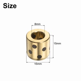 sourcing map 3pcs Sleeve Bearings 8mm Bore x 15mm OD x 15mm Height, Wrapped Oilless Bushings Brass Graphite, JDB Oilless Graphite Lubricating Cast Brass Bushing