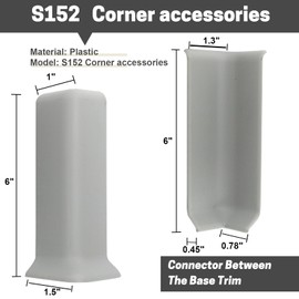 COUKIU Self Adhesive Baseboard Corner Blocks, 6inch(Width)3 Inside + 3 Outside Corners-Connector Between The Wall Base Cove Base Rubber Moulding Trim, Perfect Match for Our S152 Baseboard(Gray)