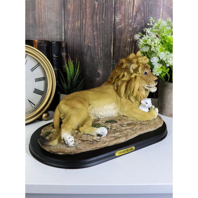 Lion and The Lamb Statue With Base And Brass Plate