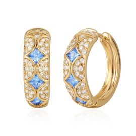 LADYGD Hoop Earrings for Women Trendy 14K Gold Plated Cubic Zirconia Paved Waves Chunky Hoop Earrings Thick Hypoallergenic Gold Jewelry Gifts