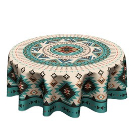 Giwawa Ethnic Geometric Tablecloth Round 60 Inch Western Southwest Waterproof Table Cover for Home Kitchen Dinner Indoor Outdoor Party Decoration