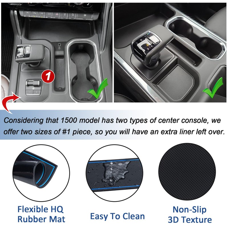 TOPINSTALL Blue 7PCS Console Liners Compatible with 2023-2026 Chevy Silverado/GMC