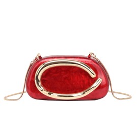 Buric Acrylic Clutch Purse for Women Marbling Evening Wedding Handbags Acrylic Metal Decoration Box Purses for Party Prom Cocktail Red