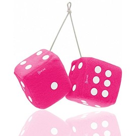 Zento Deals Pair of 3 inch Square Pink Hanging Fuzzy Dice with White Dots
