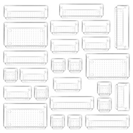 25 PCS Plastic Drawer Storage, 4 Sizes Clear Drawer Organizers, Versatile Drawer Dividers for Bathroom, Vanity, Makeup, Utensil, Kitchen and Office