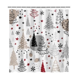 Lindameler - Juego de cortinas de ducha de Navidad con copo de nieve de invierno, cortinas de baño con gancho, 72 x 72 pulgadas, cortina impermeable para día festivo de invierno (negro, 72 x 72