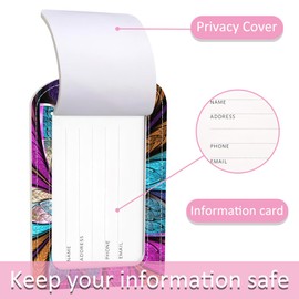 iapodiad 2 Pack Luggage Tags for Suitcases,Fractal Flower Luggage Tag,PU Leather Id Label Luggage Tags with Stainless Steel Loop and Privacy Cover for Women Men Teens Travel