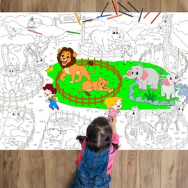 Zoo Coloring Poster for Kids Giant Large Coloring Poster Jungle Safari Coloring Tablecloth Book Animal Huge Coloring Pages Sheets for Craft Activity Classroom Party Decoration Supplies 43.3x31.5Inch