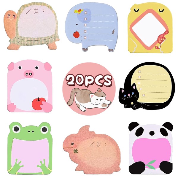 AMFUN 20 Pack Cute Sticky Notes Set, Cartoon Animal Sticky