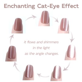 Cat Eye Nails Short Squoval, Shimmery Dusty Rose Pink, Small Size Press on False Nails, 24 Reusable Fake Nails With Stick on Adhesive Tabs