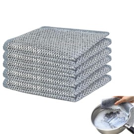 Vyqrx Double-Layer Wire Dish Cleaning Cloths, 20 x 20 cm, Metal Scrubbers for Kitchen, Stainless Steel (5)