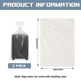 Pack of 3 Extra Large Transparent Plastic Storage Bags, Reusable 90 x 120 cm Large Storage Bags for Suitcases, Large Plastic Bags for Plush Toys, Luggage, Suitcase, Quilts