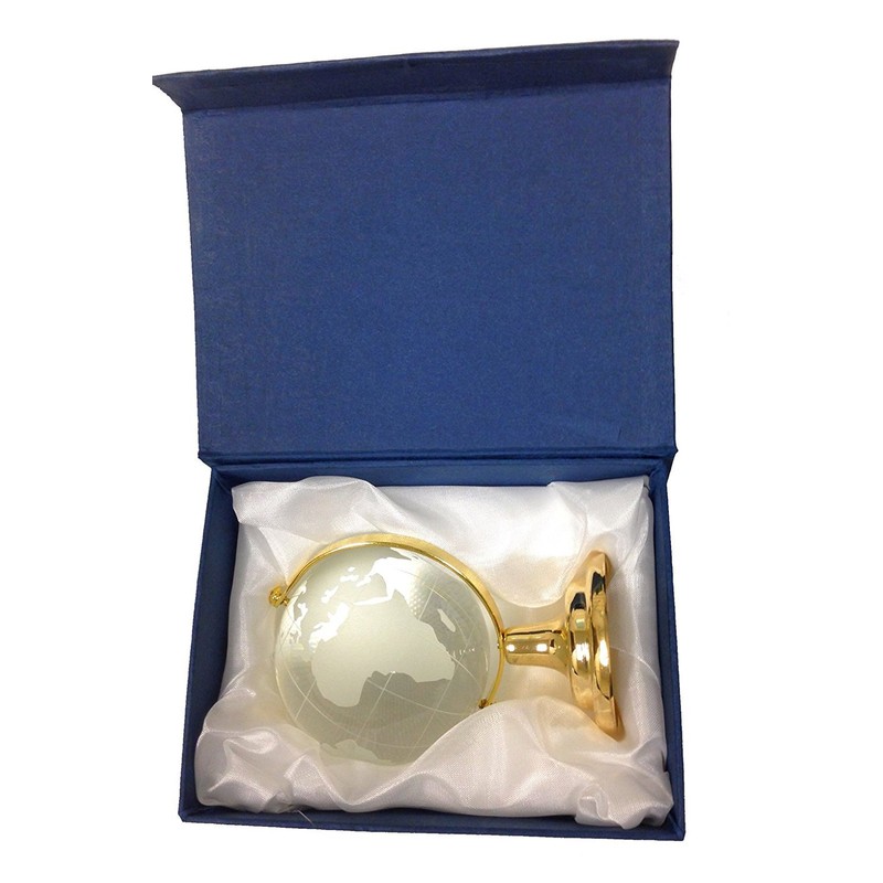 Amlong Crystal Etched Crystal Globe on Brass Colored Base -