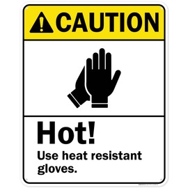 Caution Hot Use Heat Resistant Gloves With Graphic Sign, 24x30 Inches, 55 mil thick HDPS (high density polystyrene), Made in USA by My Sign Center