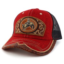 Trendy Apparel Shop Rodeo - Gorra de piel con parche de camionero, Rojo Negro, Large