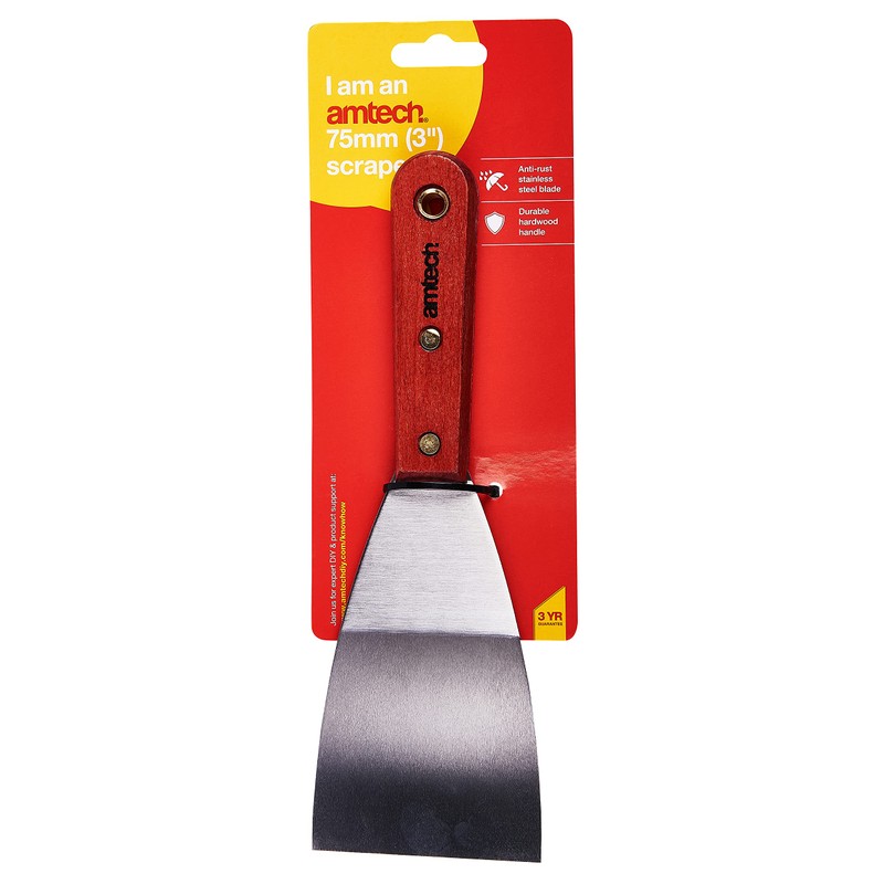 Amtech G0800 75mm (3") Heavy Duty Scraper with Wooden Handle