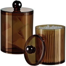 SheeChung 2 Pack of 12 Oz. Small Clear Plastic Apothecary Jar - Qtip Dispenser Holder Bathroom Vanity Storage Canister Acrylic Jar for Cotton Ball,Cotton Swab,Q-tips,Cotton Rounds (Bronze)