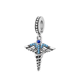 CYCUFF 925 Sterling Silver Charms Suitable for Charm Necklaces, Bracelet Pendants Beads Jewellery Gift for Women Family Friends (Caduceus Health Symbol Charm)