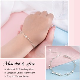 QianSiLi Mothers Day Gifts from Daughter 925 Sterling Silver Bracelets for Women Adjustable Star Beaded Charm Bracelet Birthday Valentine's Day Christmas Gift for Women Mom