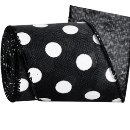 TONIFUL 2.5 Inch Black and White Wired Edge Ribbon, Dot Polka Burlap Ribbon, Blakc White Wired Ribbon for Gift Wrapping, Wreath Bows Making, Crafts Home Party Christmas Tree Decoration（Dot，6yds）