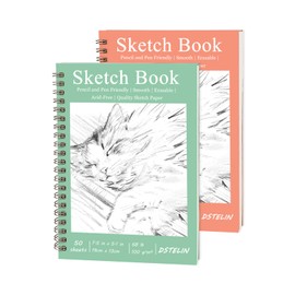 DSTELIN 2 Pack Hardcover Sketchbooks, 7.5x5.1 Inch Spiral Sketch Book for Sketching, Drawing, Painting, 50 Sheets per Pack, Pink and Green