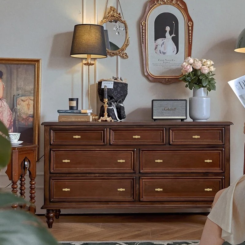 QOGRISUN 5-Pack Solid Brass Cabinet Knobs, Gold Square T Bar