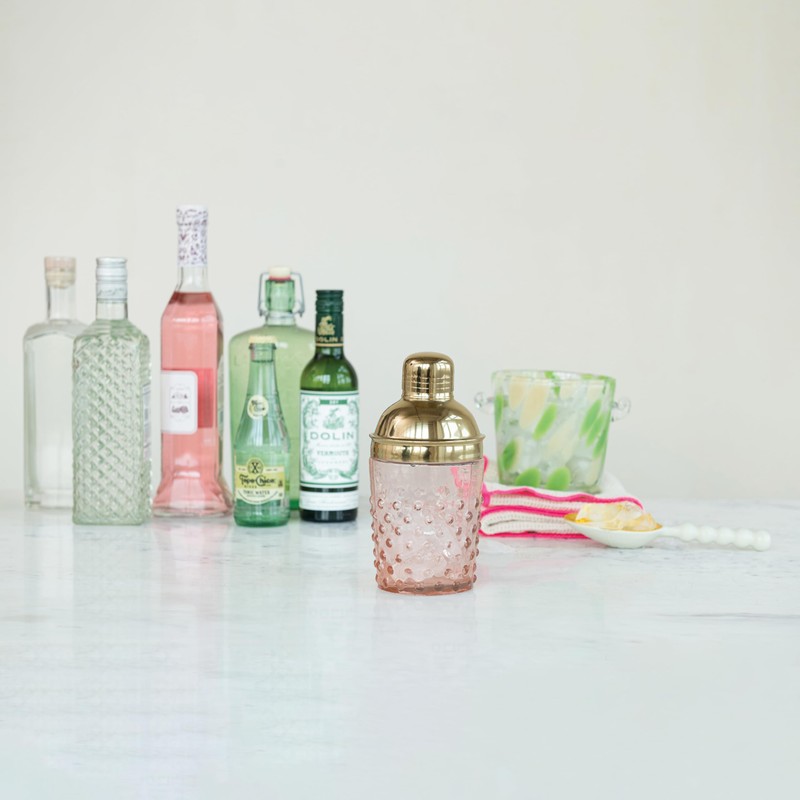 Creative Co-Op Hand-Blown Glass and Stainless Steel Hobnail Cocktail Shaker,