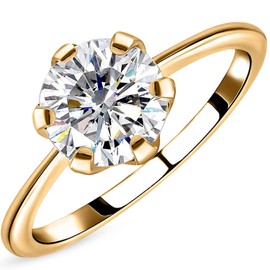 TJC Moissanite Solitaire Ring for Women Engagement Ladies Rings in Yellow Gold Plated 925 Sterling Silver Size K Prong Setting Metal Wt. 1.65 Grams