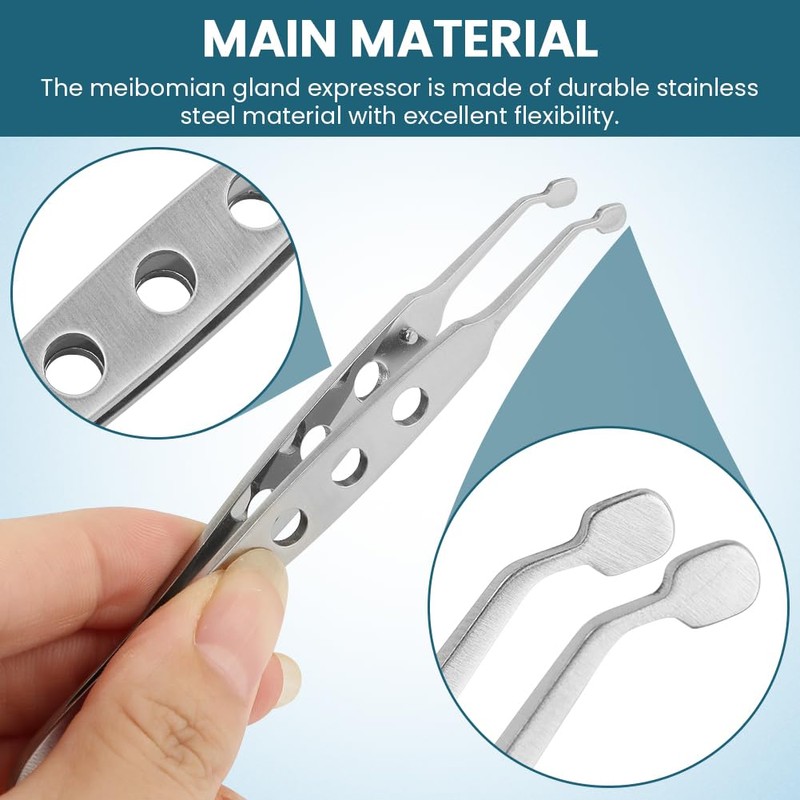 Meibomian Gland Expressor, Stainless Steel Eyelid Massage Tweezer with Positioning