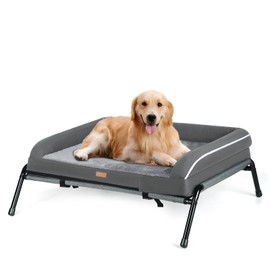 Lekereise Elevated Outdoor Dog Bed Cot + Orthopedic Indoor Dog Sofa Bed, 2-in-1 Design, Load 60lb, Grey