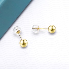 18K Yellow Gold 6 MM Ball stud Earring for Women, 18 Carat Gold Second Post Earrings