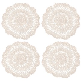 PATIKIL 11.81 Inch Crochet Doilies, 4 Pcs Round Handmade Lace Crochet Placemats Crochet Coaster for Tables Home Wedding Kitchen Dining Room Party Dressers Decoration, Beige