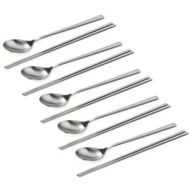 (10x10) Stainless Steel Plain Cutlery Set of 5: Chopsticks and Spoons for Newlyweds, Korean Restaurant Cutlery / (텐바이텐)스텐 민자수저 5세트 신혼부부 젓가락 숟가락 한식 식당수저