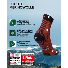 Danish Endurance Lightweight Merino Wool Hiking Socks, Work Socks, Breathable, Men & Women, 3 & 5 Pairs, Multicoloured (2 x Navy, 2 x Navy/Orange, 1 x Black, 43-47