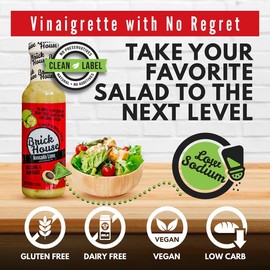 Brick House Avocado Lime Vinaigrette Salad Dressing, 12 oz - Vegan, Low Sodium Salad Dressing, Dairy-Free, Gluten-Free, Clean Label, Keto & Paleo Friendly Marinades & Sauces, Made in USA