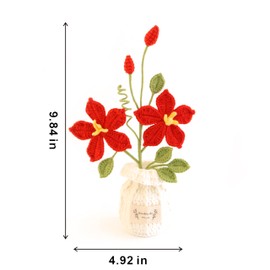HOMFREEY Hand-Woven Crochet Flowers, Simulation of Lotus Potted Plants, Used for Living Room Decoration, Garden, Balcony, Coffee Table Decoration for Family and Friends Lover Anniversary (Red)