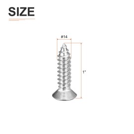 DTGN 25Pcs #14x1 Flat Head Wood Screws, 304 Stainless Steel Phillips Self Tapping Screws - Good for Woodworking, Furniture - Silver