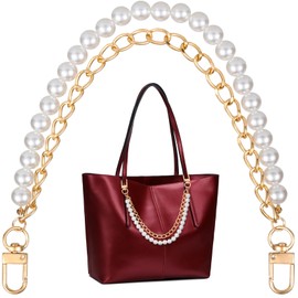 VARMDUKKE Pearl Purse Double Extender Chain, Gold Bag Charm Handle with Metal Buckles, 10 mm Replacement Bag Straps for Women, Elegant Accessory Decoration for Handbags, Purse (1PCS)