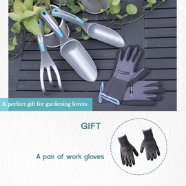 Garden Tool Set, Die-cast Aluminum Gardening Hand Tools Tools 3 Piece by GOODSMANN Includes Hand Trowel, Transplant Trowel Silver & Blue 9149-24301-03A 0