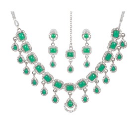 CZ Cubic Zirconia Silver Plated Polsih Crystal Women's Party Bridal Earrings Necklace Jewelry Set, Metal, cz stone