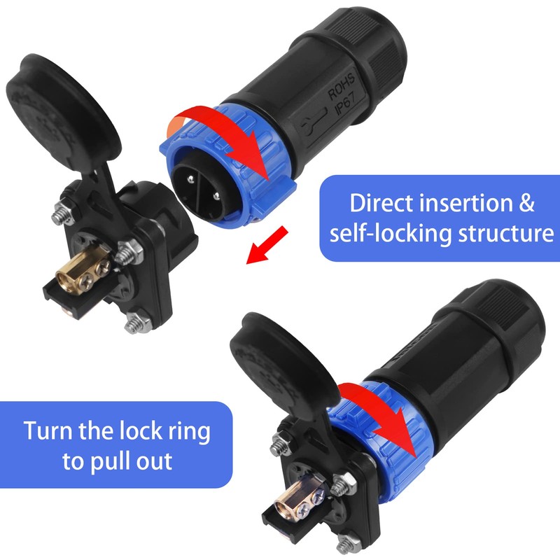 Trolling Motor Plug Receptacle Set, 12V/24V/ 36V/48V Plug for Trolling